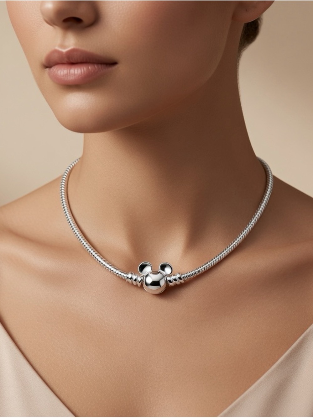 Sterling Silver Mouse Charm Necklace - Silver - Picture 3 of 3